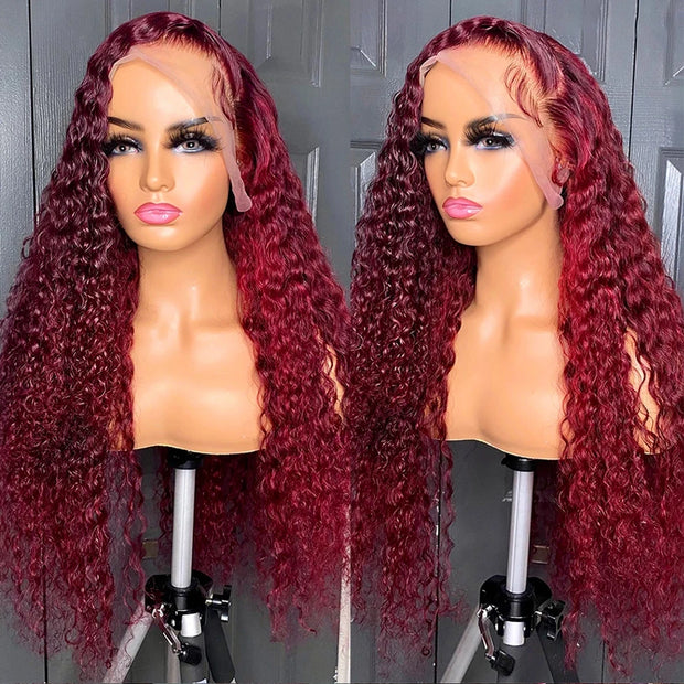 Burgundy Curly Waterwave Hd Wig