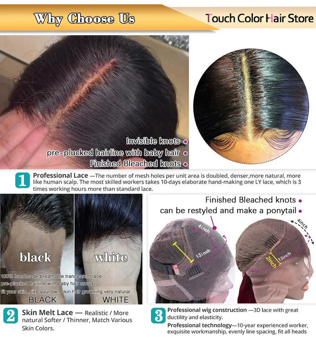 Straight HD Lace Front Human Hair Glueless Wigs