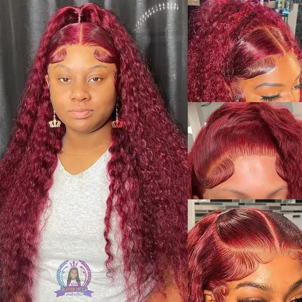 Burgundy Curly Waterwave Hd Wig