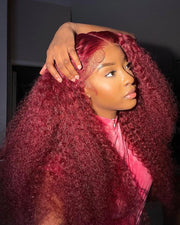 Burgundy Curly Waterwave Hd Wig