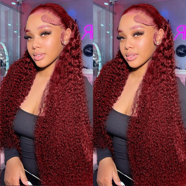 Burgundy Curly Waterwave Hd Wig